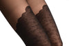 Black With Floral Faux Stockings And Rounded Trim
