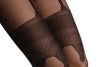 Black With Faux Crowned Suspender Stockings & Back Seam