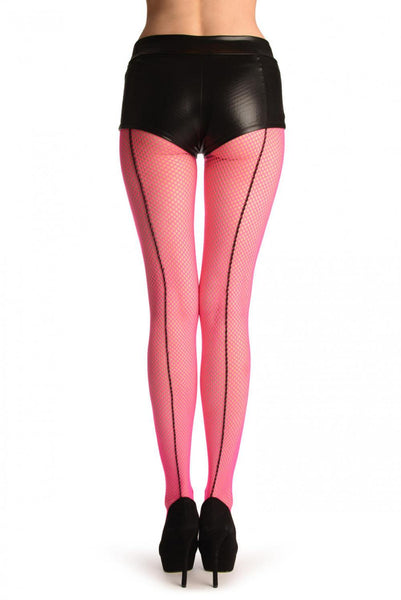 Fluorescent Pink Fishnet With Black Back Seam