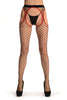Black Large Net Stockings With Red Lace Trimmed Attached Suspender Belt