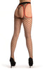 Black Large Net Stockings With Red Lace Trimmed Attached Suspender Belt