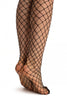 Black Large Net Stockings With Red Lace Trimmed Attached Suspender Belt