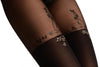 Black Faux Stockings With Printed Grey & Black Roses