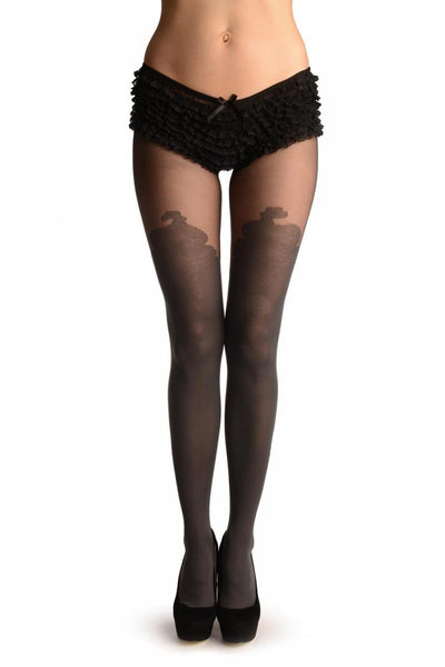 Grey Faux Stockings With Chinese Flower