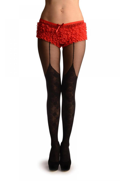 Black With Floral Mesh Faux Stockings