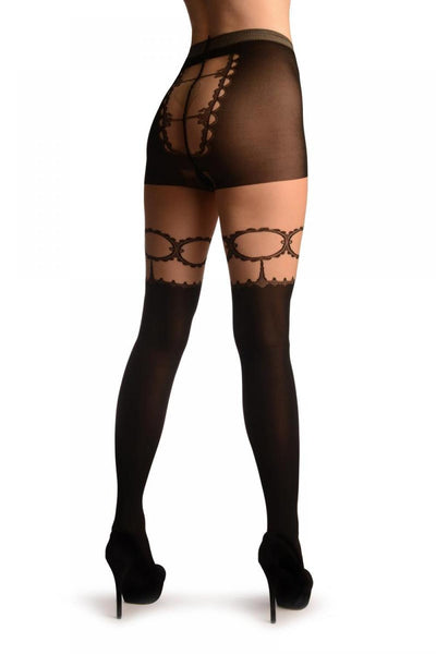 Black Faux Stockings With See Through Back