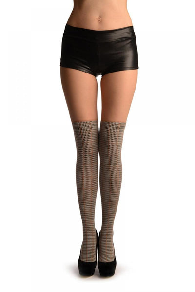 Grey Checkered Faux Stockings With Lurex On Beige