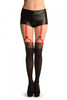 Black With Faux Stockings & Red Garter Belt