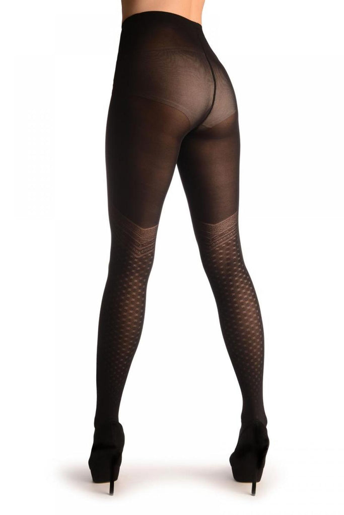Black With Woven Geometrical Faux Stockings