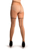 Beige With Large Woven Mesh & Seam Faux Stockings