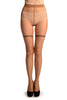 Beige With Large Woven Mesh & Seam Faux Stockings