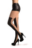 Nude With Opaque Black Faux Lace Up Stockings