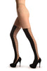 Nude With Opaque Black Faux Lace Up Stockings