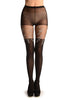 Black Opaque Faux Stockings With White Flowers