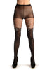 Black Opaque Faux Stockings With White Flowers