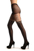 Black Opaque Faux Stockings With White Flowers