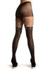 Black Opaque Faux Stockings With White Flowers