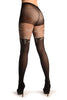 Black Opaque Faux Stockings With White Flowers