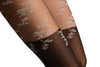 Black Opaque Faux Stockings With White Flowers