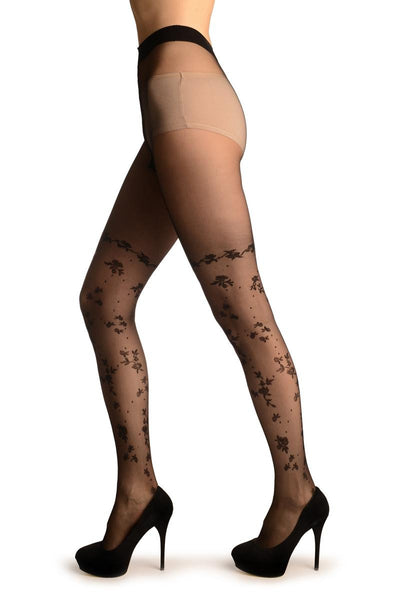 Black With Small Roses Faux Stockings