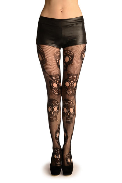 Black Fishnet With Mexican Skulls (Halloween)