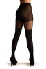 Black Opaque With Sheer Geometrical Faux Garter Tights