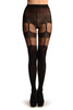 Black With Faux Suspenders And Grey Seam Stockings