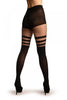 Black Opaque With Striped Fishnet Top