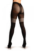 Black With Woven Grey Overlapping Stripes Top Faux Stockings Tights