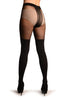 Black Opaque Faux Stockings With Roses And Sheer Top Tights