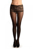 Black With Wide Silicon Floral Lace Panty Top Tights