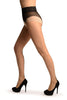 Beige Crotchless With Floral Seam &Silicon Lace Top Tights