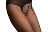 Black Crotchless With Floral Seam &Silicon Lace Top Tights