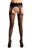 Black Suspender Belt With Floral Silicon Lace Top Tights
